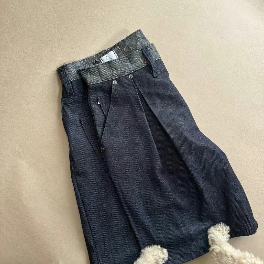 Pleated Denim Shorts view 1